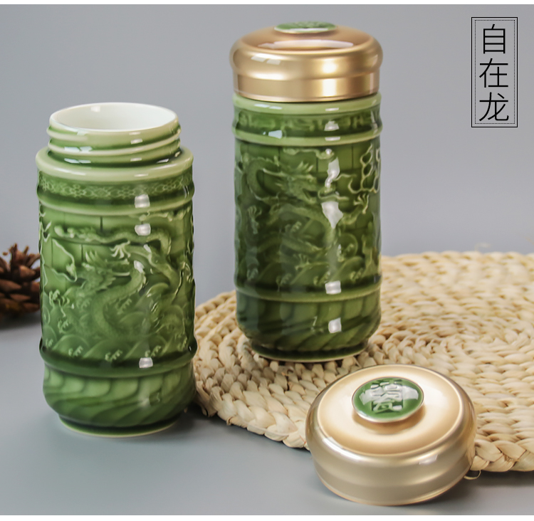 New little about nine dragon screen had done Tang Xuan stoneware keller cup single layer ceramic cups of water glass gifts male longteng pattern