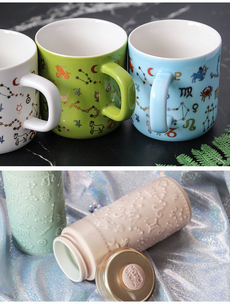 Dry Tang Xuan porcelain live 12 zodiac signs with creative/mark cup with cover ceramic water in a cup men and women lovers gifts