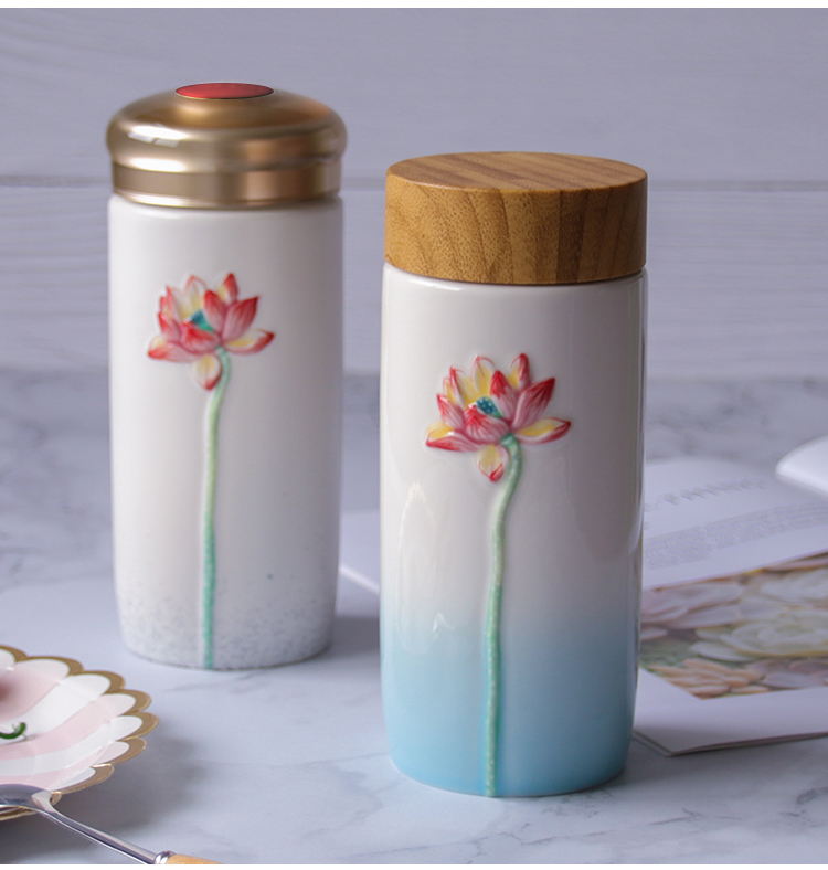 Dry Tang Xuan porcelain live call f lotus ceramic water in a cup then carried cover ideas with customized gifts