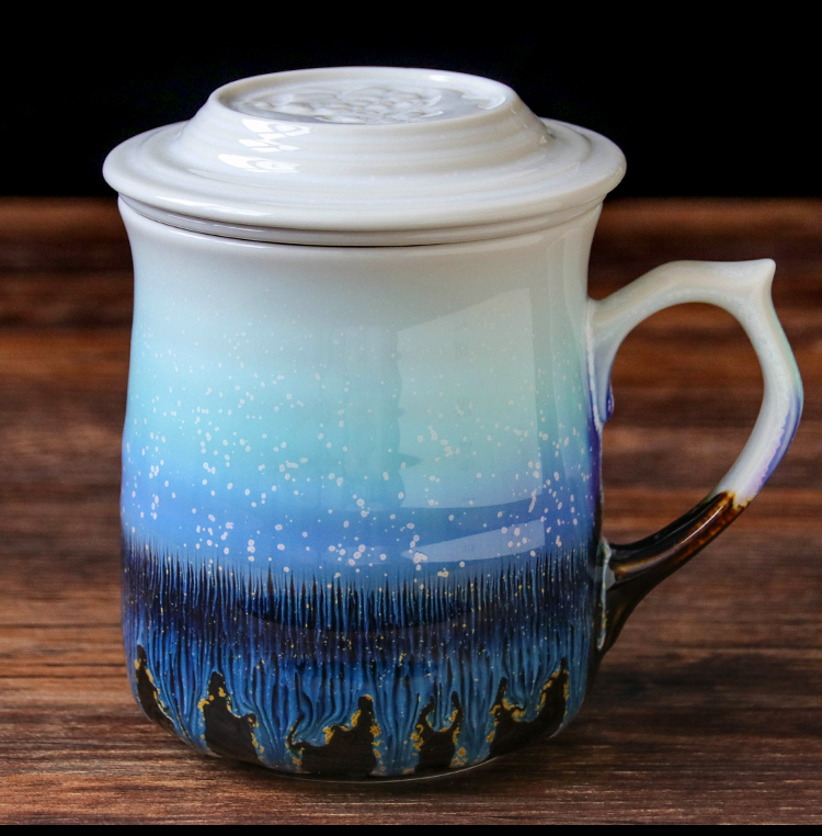 Do Tang Xuan ceramic cup wave snow crystal grain three creative ceramic tea cups with cover) office gifts