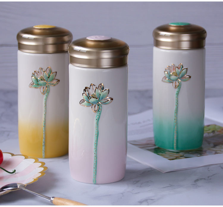 Dry Tang Xuan porcelain live call f lotus ceramic water in a cup then carried cover ideas with customized gifts