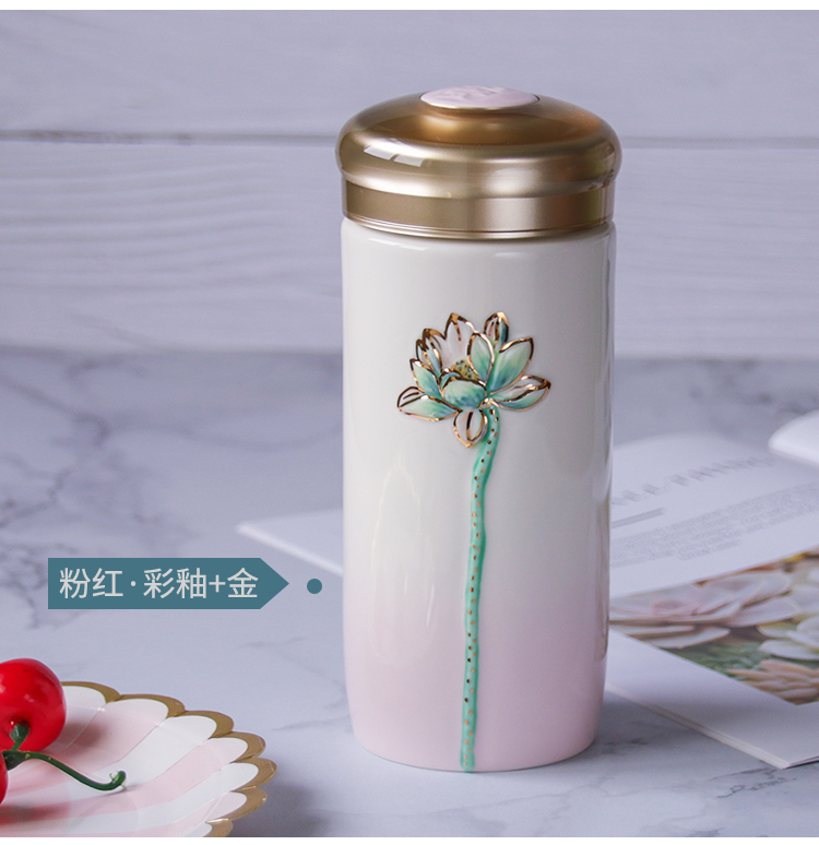 Dry Tang Xuan porcelain live call f lotus ceramic water in a cup then carried cover ideas with customized gifts