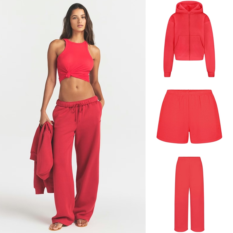 Skims New Color Cotton Fleece Red Thin Fleece Sweatshirt Jacket Sweatpants Shorts Straight-Leg Pants Set Skims New Color Cotton Fleece Red Thin Fleece Sweatshirt Jacket Sweatpants Shorts Straight-Leg Pants Set