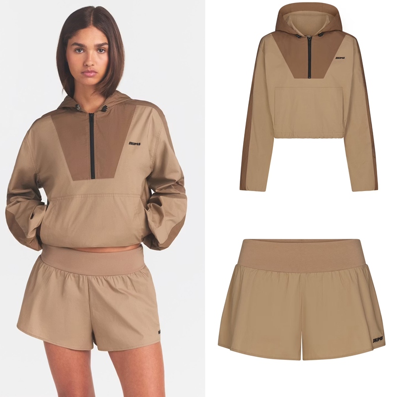 Skims Woven Cotton Half Zip Pullover Hooded Jacket and Shorts Collection Skims Woven Cotton Half Zip Pullover Hooded Jacket and Shorts Collection