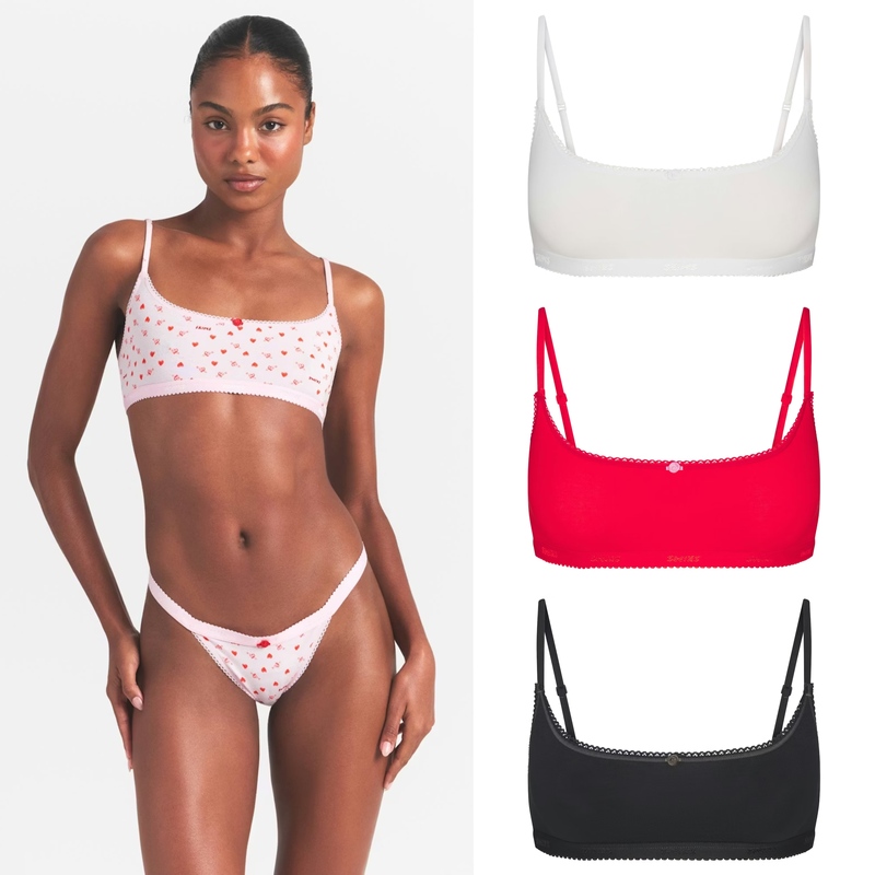 Skims Valentine's Day Lightweight Cotton Logo Picot Bralette Cotton Lace Underwear Skims Valentine's Day Lightweight Cotton Logo Picot Bralette Cotton Lace Underwear