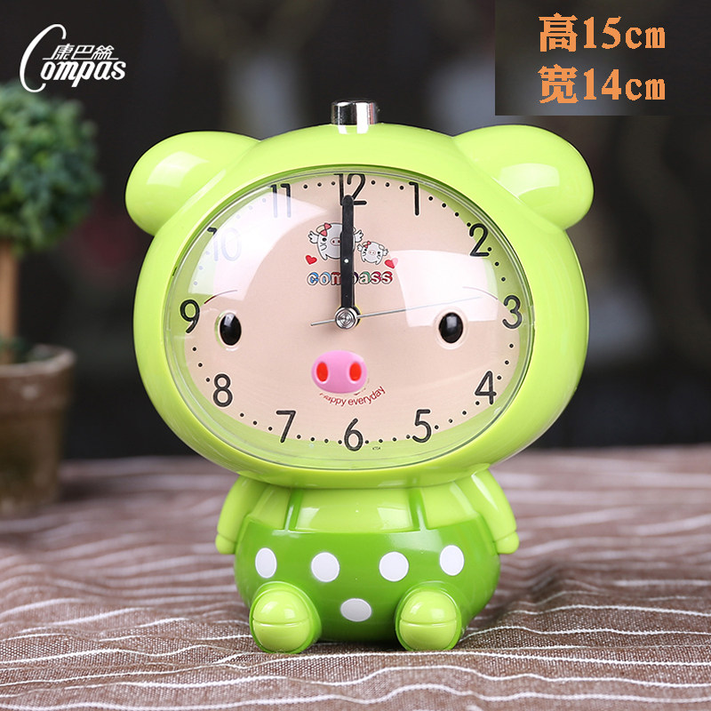 Conbasse Battery Alarm Clock Big Ring Cartoon Creativity Student Headboard Bulimia with small night light Children muted cute