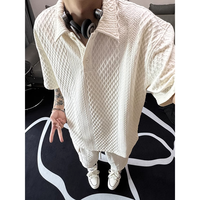 Extra Large Size 150kg Summer Textured Short-Sleeved Polo Shirt for Men, Heavy-Duty Lapel T-Shirt for Men, Loose Diamond-Shaped Plaid Suit