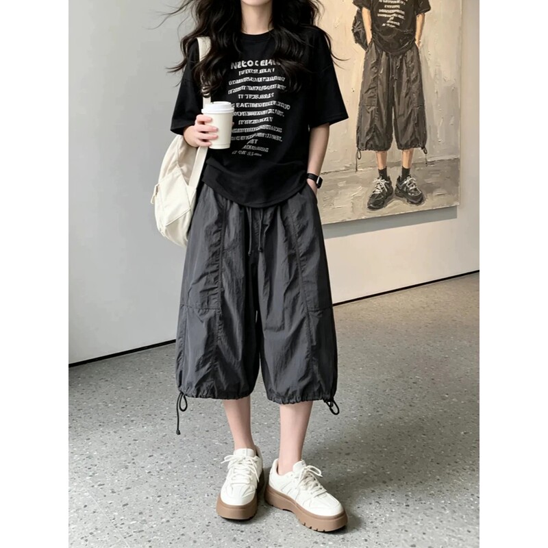 Plus Size 150kg Quick-Drying Ice Silk Capri Pants for Men, Summer Thin Straight-Leg Scimitar American Paratrooper Pants, Capri Shorts