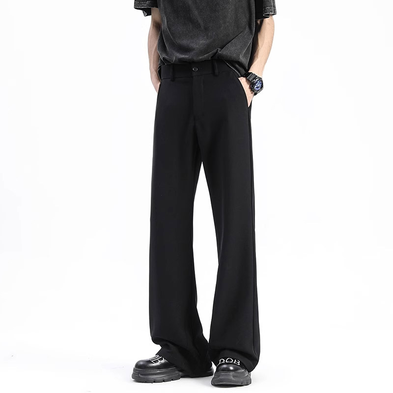Plus Size 150kg Black Drapey Dress Pants for Men, Summer Straight-Leg Cleanfit Slightly Flared Pants, Men's High-End Casual Pants 2