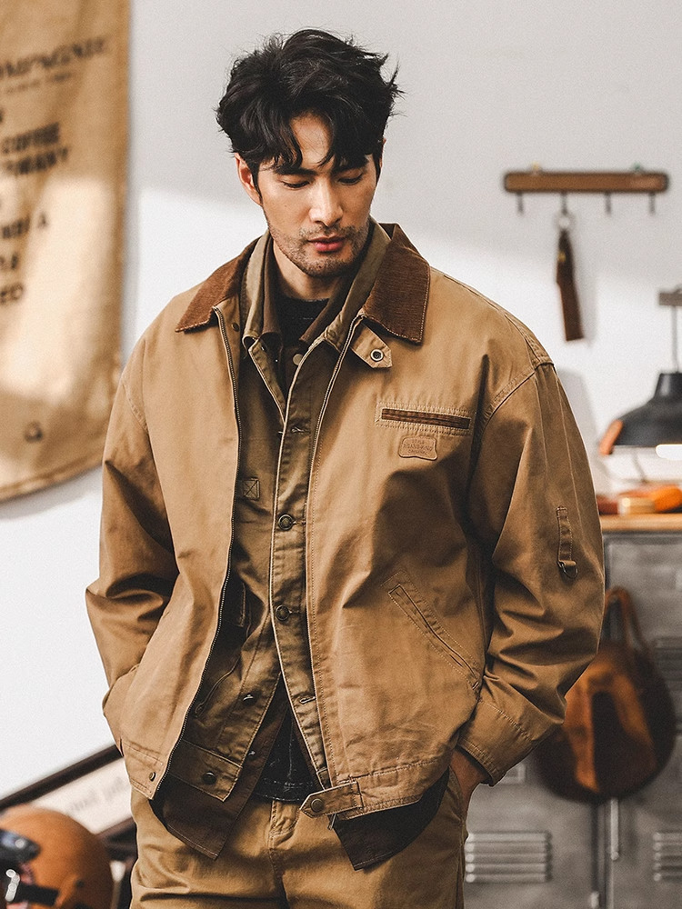 Large Size American Retro Jacket Men Autumn Workwear Vintage