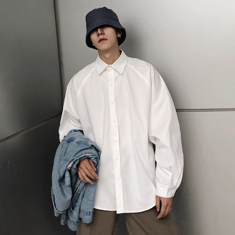 Plus Size 150kg Solid Color Long-Sleeve Shirt for Men, Autumn Japanese Style, Cool Casual White Shirt, Trendy Brand, College Style Jacket 2