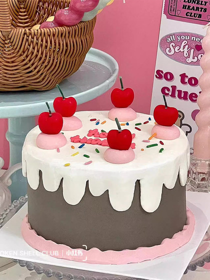 网红韩式蛋糕装饰摆件创意立体水果樱桃车厘子造型蜡烛生日插件