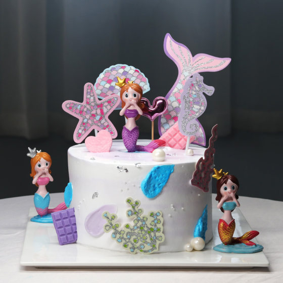 美人鱼蛋糕装饰插牌摆件插件少女心网红人海洋鱼公主烘焙派对配件