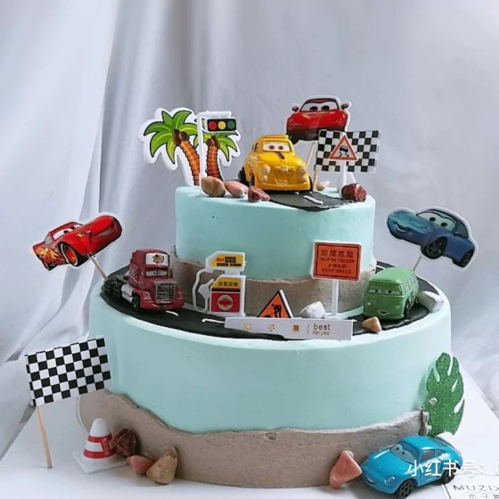 Children's Birthday Cake Decoration Car Mobilization Cartoon Pull Back Car Ornament Baking Dessert Table Decoration