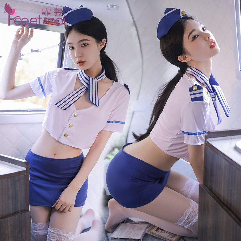 Firmus sexy air stewardess pack hips uniform subdress V - collar pajamas pure temptation clothing passion suit 7944