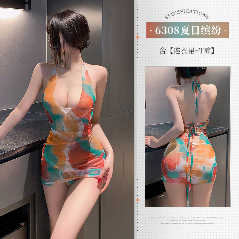 Feimu Sheer Printed Nightgown detail 6
