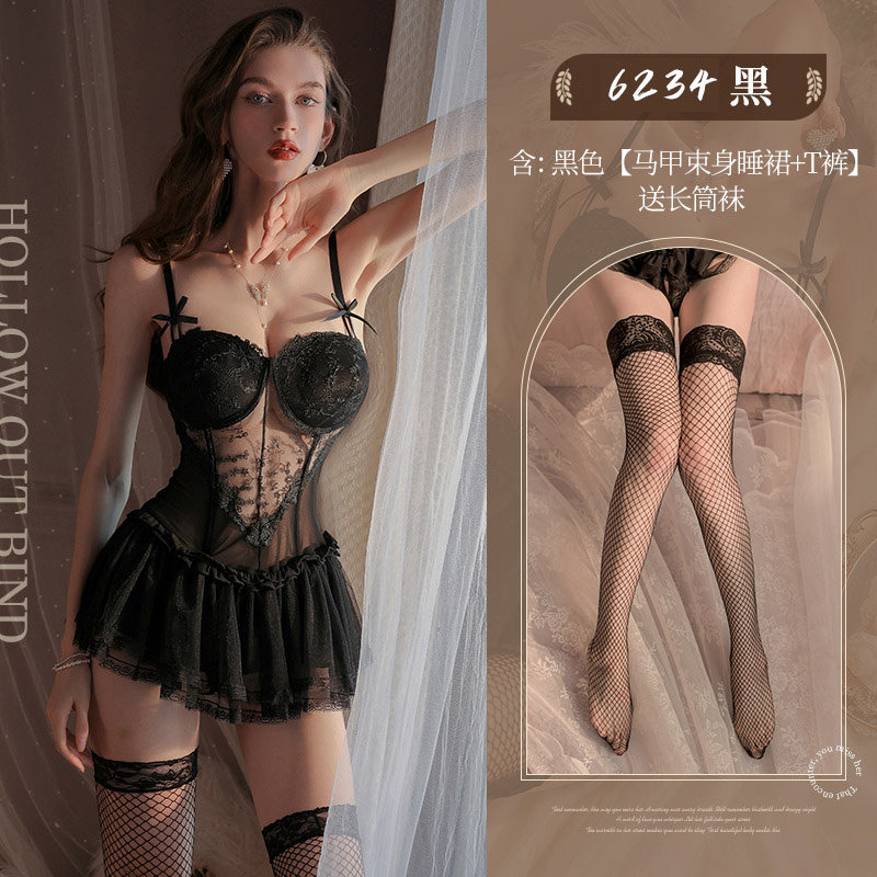 Feminine Satin Lace Corset Sleepwear detail 6