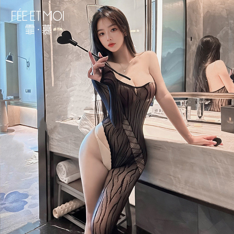 Asymmetrical Mesh Body Stocking - Black detail 2
