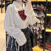 White Lining Day Ensemble Soft Girl Wood Ear Edge College Wind Doll Collar Long Sleeve Shirt Woman Spring Autumn Design Sensation with little crowdblouse