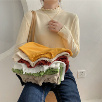 Half-height collar bottom shirt female spring autumn white agaric edge base inner lap long sleeve T-shirt blouses 2022 new