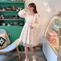 Japanese super fairy Sen sweet temperament square collar long-sleeved mesh fairy dress children spring and summer 2021 new