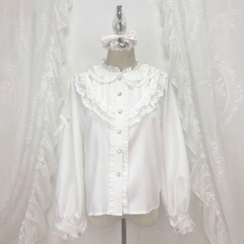 White Shirt Lolita Style Inner Layer Long-Sleeved White Shirt for Women Spring and Autumn Design Niche Top