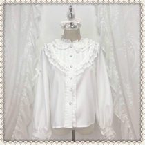 White shirt spring and summer lolita lolita with lace long-sleeved white shirt womens design niche top
