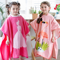 Childrens bathrobe absorbent towel cotton cartoon kid cloak can wear baby swimming bath towel cloak hat