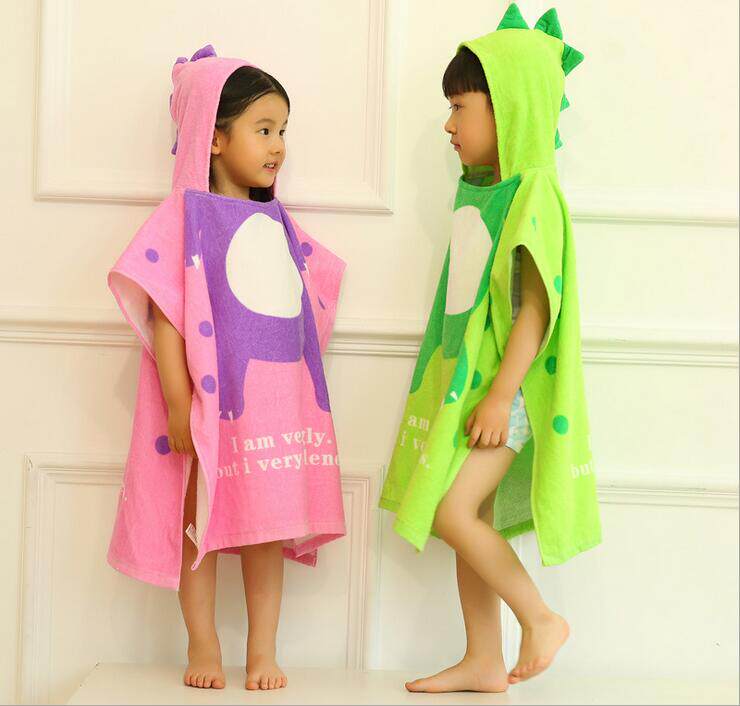 Pure cotton children's cloak bathrobe with hat dinosaur styled bath towels beach towels child bath cloths towels cotton wool