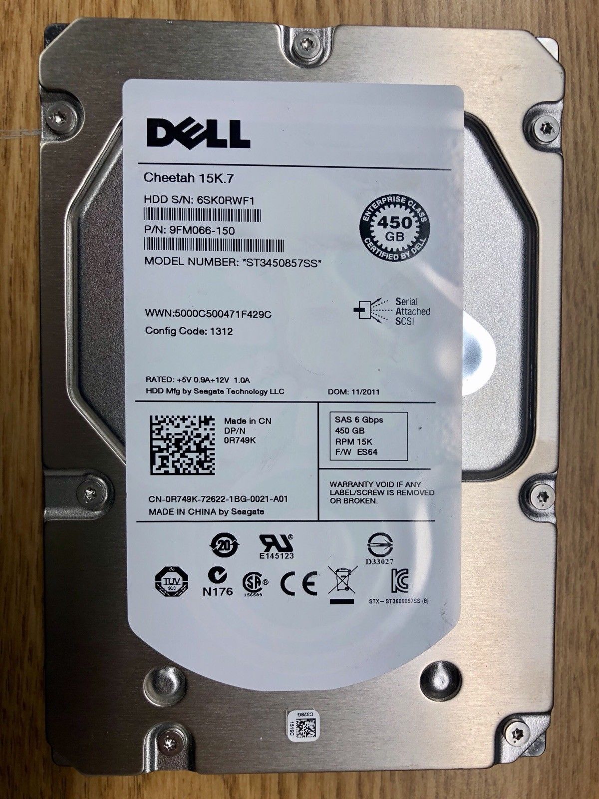 The original DELL 450G 6Gb 15K 3 5 inch SAS hard drive Seagate ST3450857SS R749K