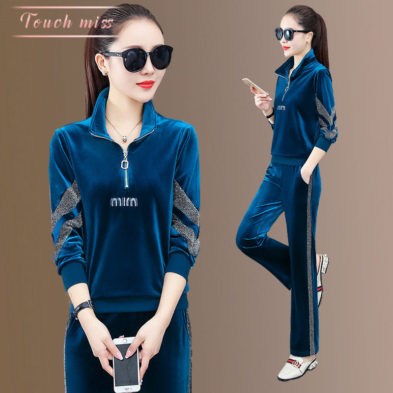 TOUCH MISS BRAND CASUAL SPORTSWEAR SUIT FASHION REDUCED AGE COVETING GOLD VELVET GOLD VELVET Shirts Two Sets