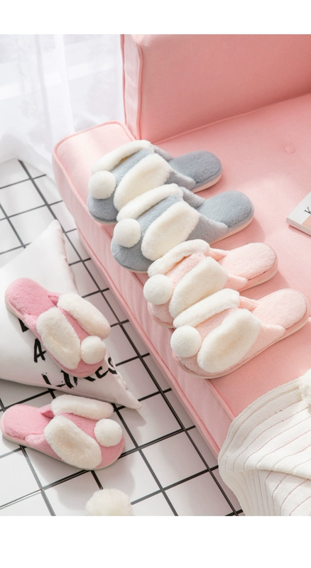 Dép cotton nữ mùa đông hoạt hình dễ thương trong nhà đôi nam nữ chống trượt mềm dày đáy ấm mùa thu nam phiên bản Hàn Quốc của tháng - Trang chủ dép đi trong nhà dễ thương