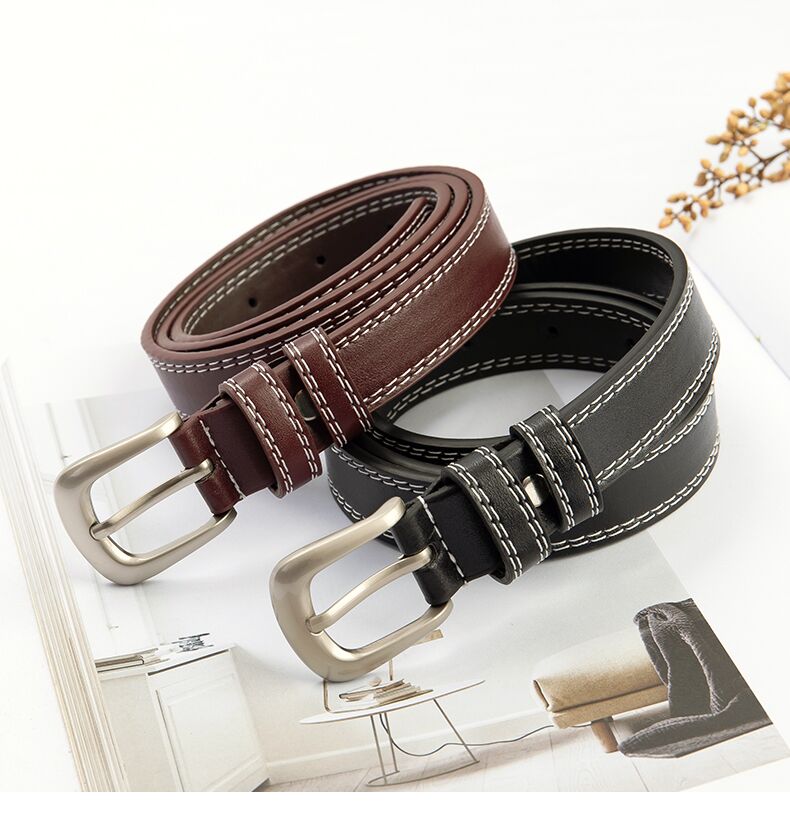 Belt unisex pin buckle ins wind jeans simple wild Korean student black Korean decorative thin belt