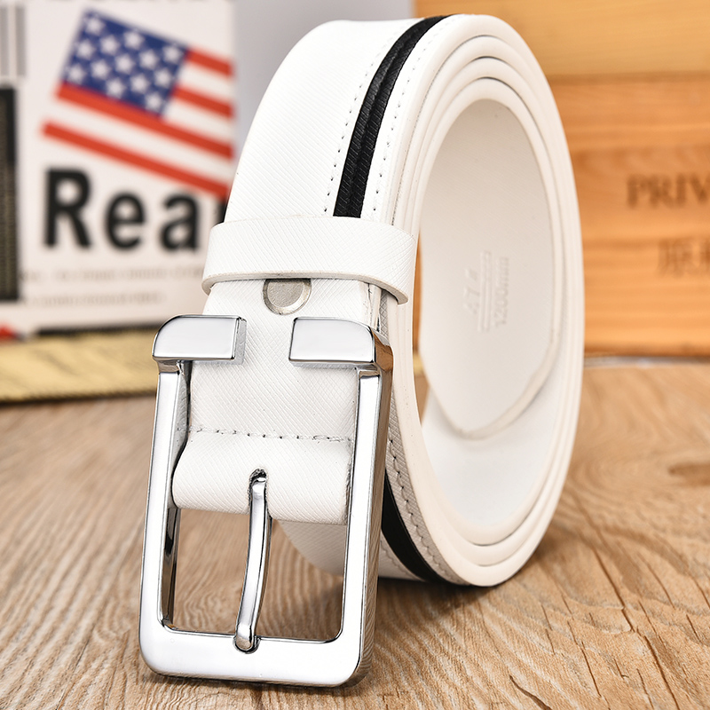 Belt Man Genuine Leather Han Version White Tide Youth Needle Buckle Leisure 100 Hitch Student Juvenile Pure Cow Leather Minimalist Belt