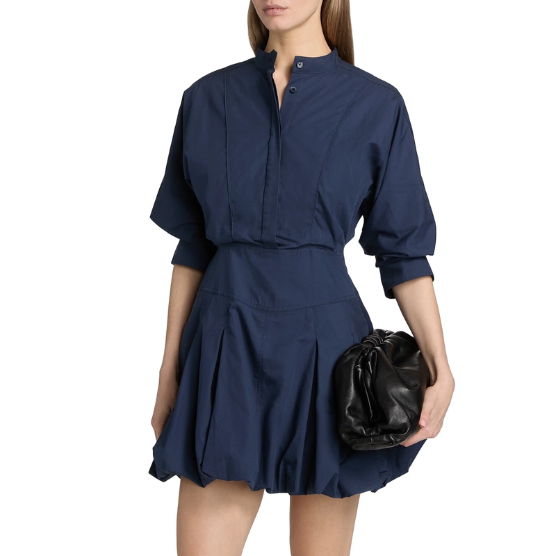 Js Yuan ~ 495 Yuan Navy Blue Waist-Cinching Shirt Dress with Chinese-Style Stand Collar, Puffy Skirt, Three-Dimensional Pumpkin Bud Design for Commuting Js Yuan ~ 495 Yuan Navy Blue Waist-Cinching Shirt Dress with Chinese-Style Stand Collar, Puffy Skirt, Three-Dimensional Pumpkin Bud Design for Commuting