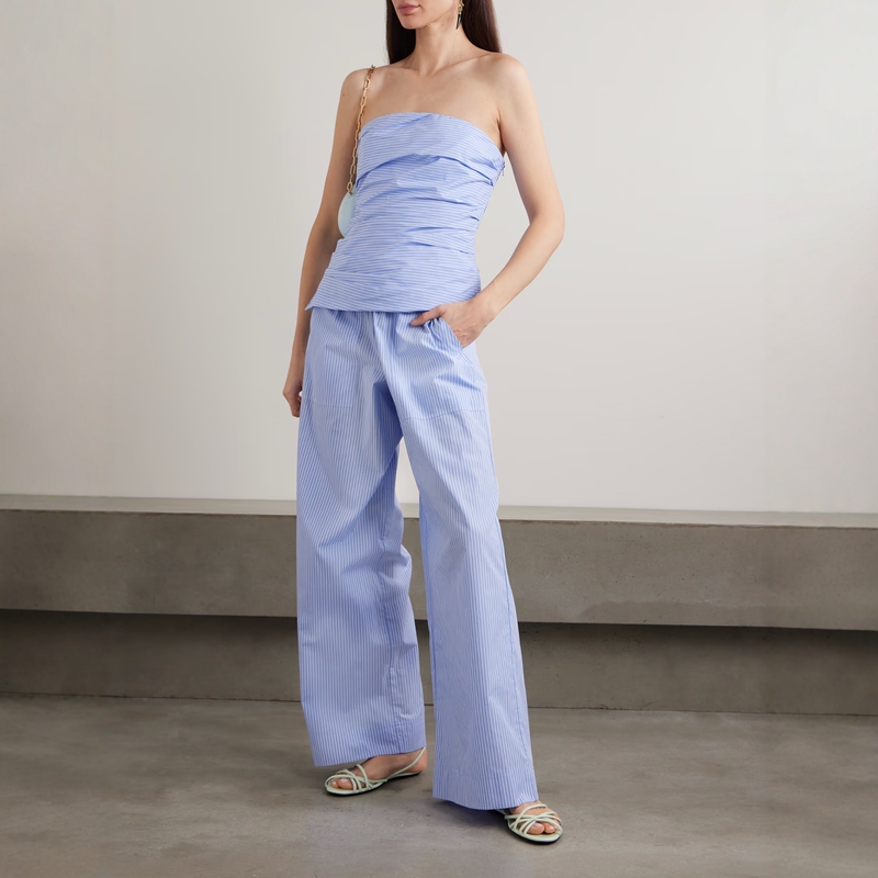 Light and Relaxed Style, High-End Brand, Pure and Refreshing, High-End Feel, Striped Camisole Top, Wide-Leg Pants, Vacation Tube Top