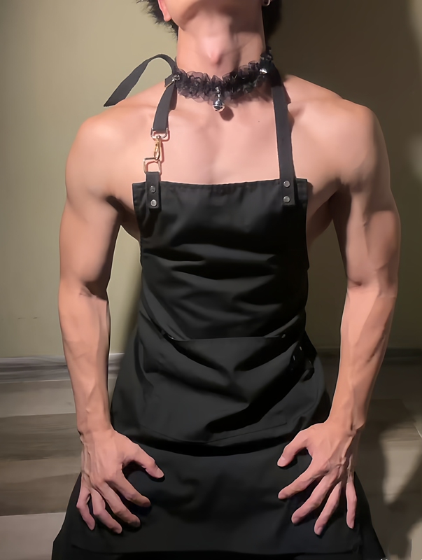 Ascetic Style Contrasting Black Halter Neck Apron for Male Streamers, Dance Wear, Home Use, Bellyband, Bar and Nightclub Style Ascetic Style Contrasting Black Halter Neck Apron for Male Streamers, Dance Wear, Home Use, Bellyband, Bar and Nightclub Style