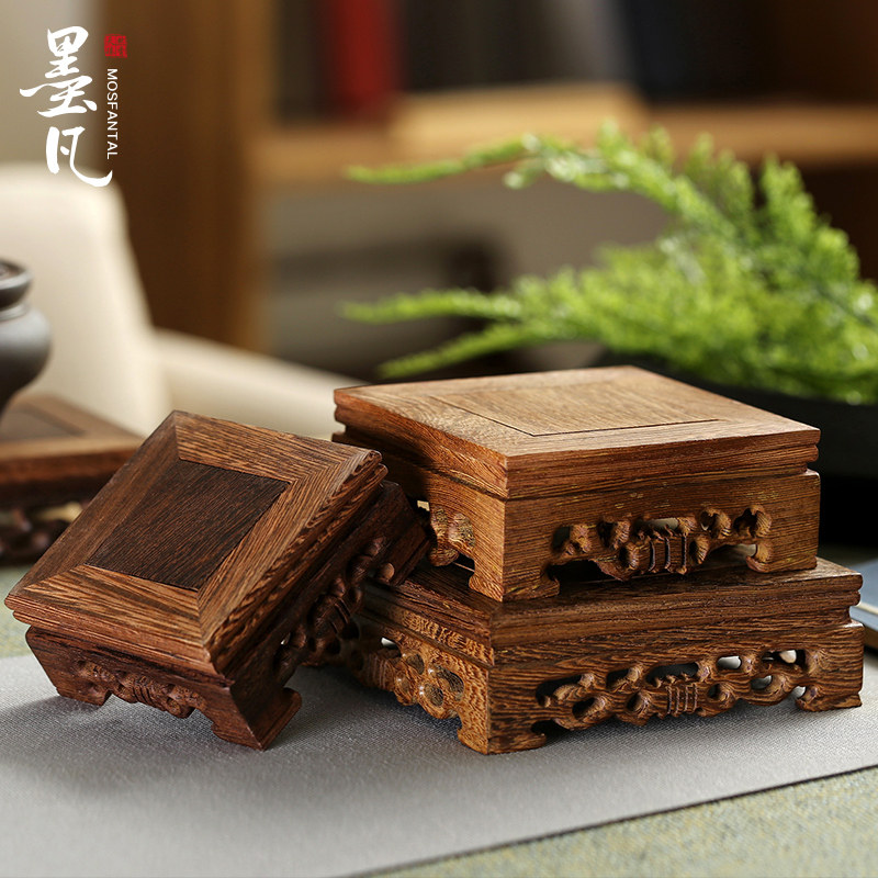 Mofan Chicken Wing Wood Square Hollow Carving Incense Burner Base Home Indoor Antique Crafts Incense Tea Ceremony Ornament