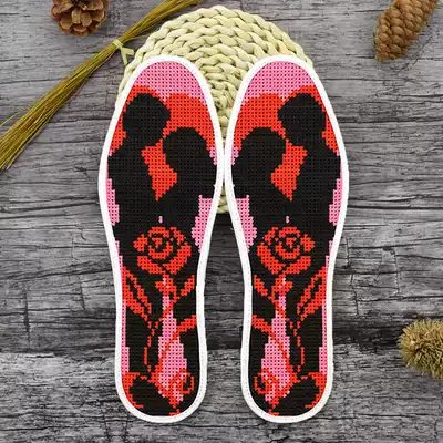 Hongyun Rose cross stitch insole embroidered semi-finished products romantic background hand embroidered seven-layer printed cotton cloth