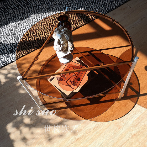 Modern glass coffee table, simple tempered glass round leisure mini table, home living room balcony small coffee table