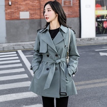 2022 Spring and autumn new Korean version Body Slim Fit Slim belt Shoulder Badge Flip collar Wind dress Girl small child Long style jacket