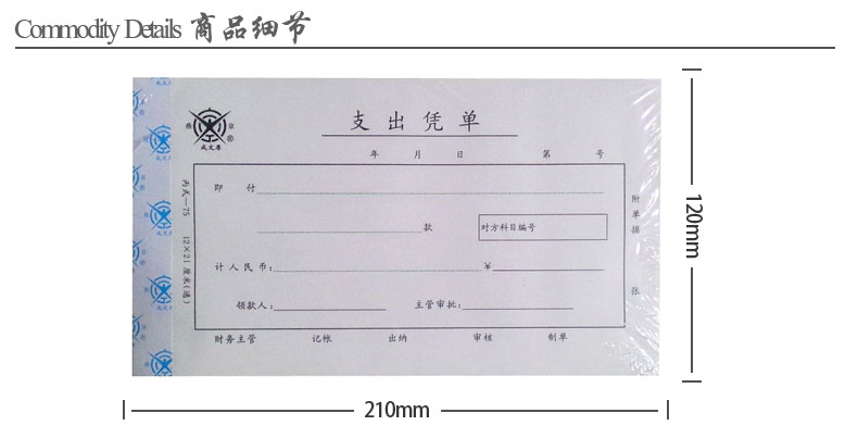 成文厚支出凭单丙式75财务记账单据21*12cm凭证会计支出证明单