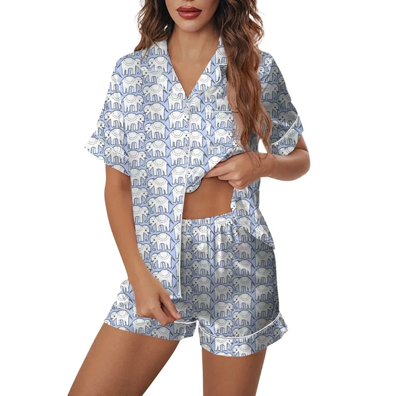 Amazon's Hot-Selling Summer European and American Style Home Wear Digital Print Family Matching Set Cross-Border Short-Sleeve Pajama Set