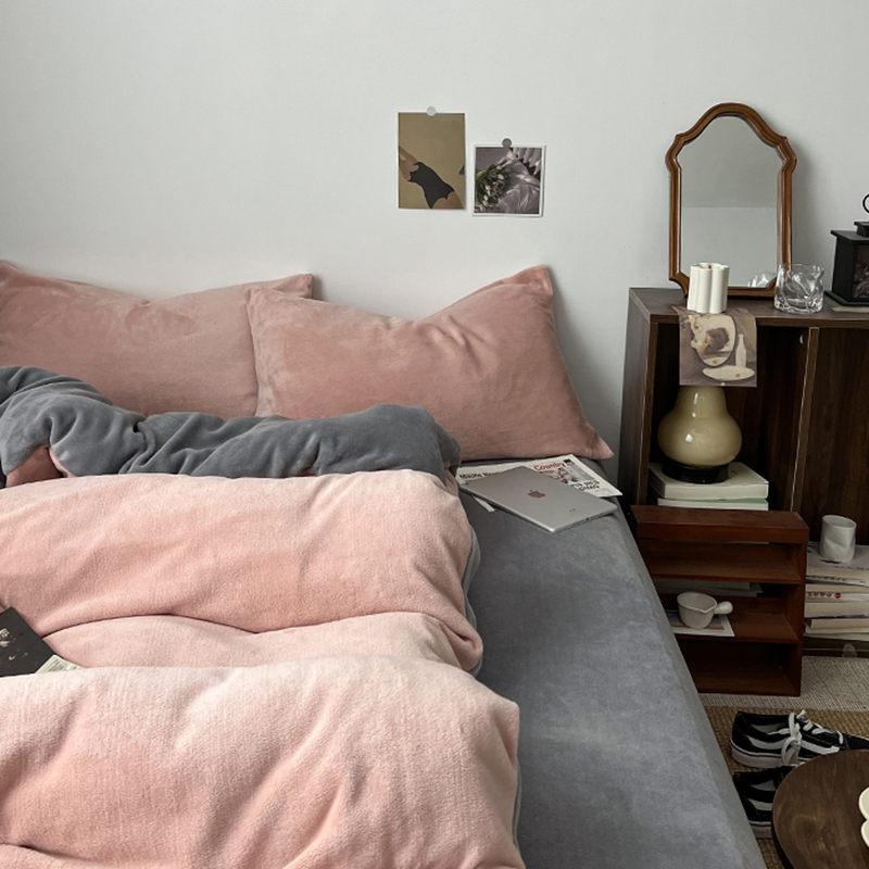 Thickened Warm Milk Suede Four Sets Of Beds Bedding Quilts Covered Bed Linen Coral Suede Quilt Cover Winter Three Sets Bed-Taobao