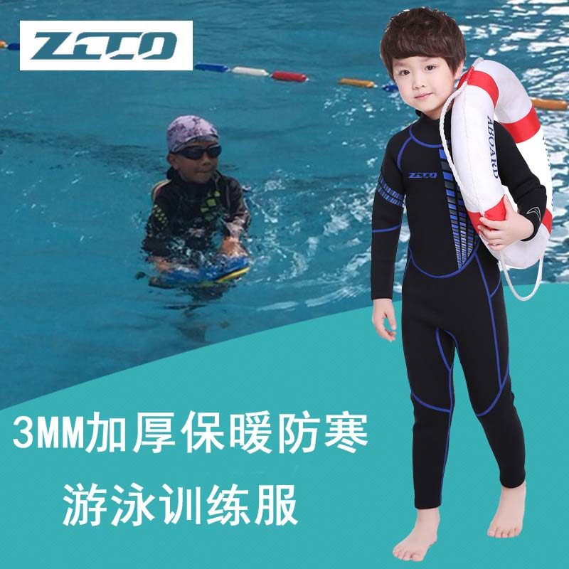 Children's thick warm cold-proof swimsuit 3MM diving suit one-piece long-sleeved zipper boy autumn and winter swimming training suit