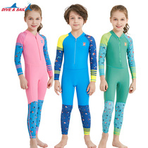  Girls  long-sleeved one-piece swimsuit Outdoor sunscreen quick-drying long-sleeved warm small and medium-sized boys and girls training swimwear