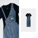 Дизайнерский комплект, подтяжки, летнее модное джинсовое платье, длинная юбка, средней длины