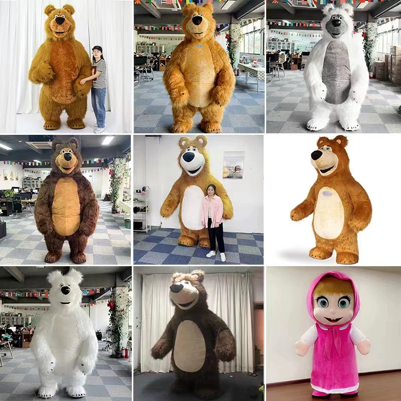 Костюм надувной игрушки Маша Медведь, костюм Винни-Пух, карнавальный костюм мультяшной куклы, для ношения людьми, ходячий коричневый медведь, реквизит для выступлений