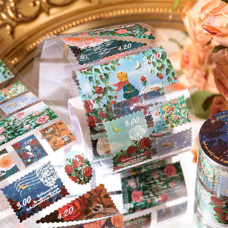 The Little Prince and the Rose Die-Cut Tape, Vintage Stamp Style Sealing Stickers, Hand-Painted Healing Journal Decoration Stickers