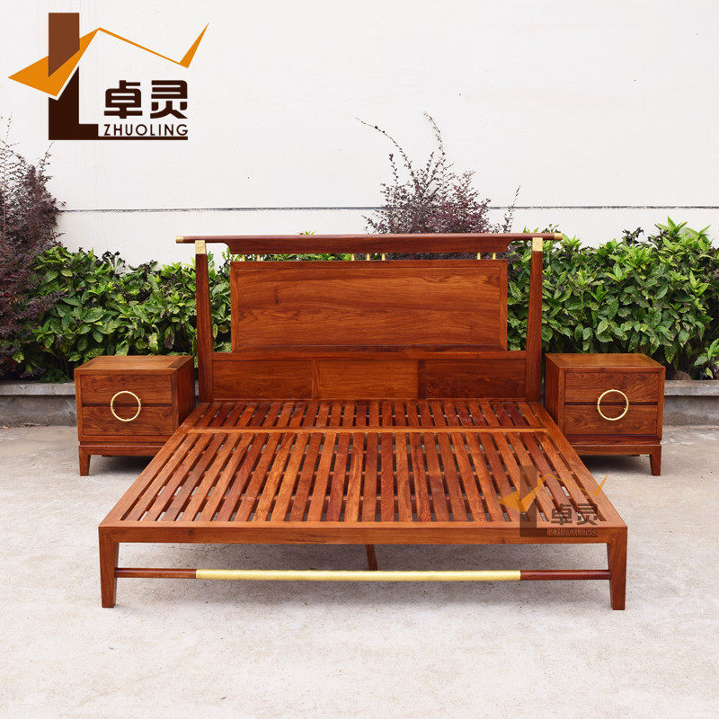 Hedgehog Purple Sandalwood Red Wood Double Man Bed Brief New Chinese Bedroom Full Solid Wood Six Feet Bed Flowers Pear Wood 1 8 m Wedding Bed